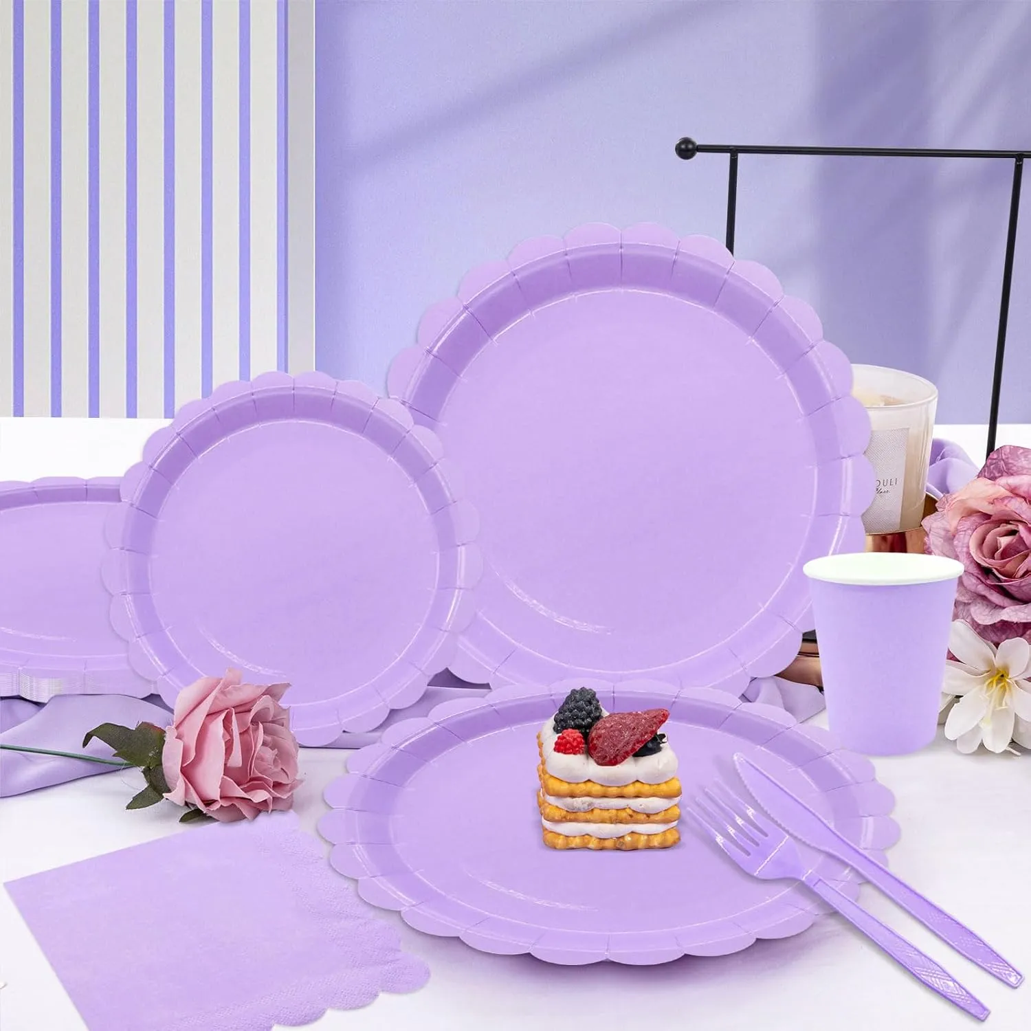 144Pcs Purple Party Supplies Purple Party Tableware Sets Serve 24 Guests Includes Paper Plates Cups Napkins For Wedding Baby Shower Birthday Party Decorations