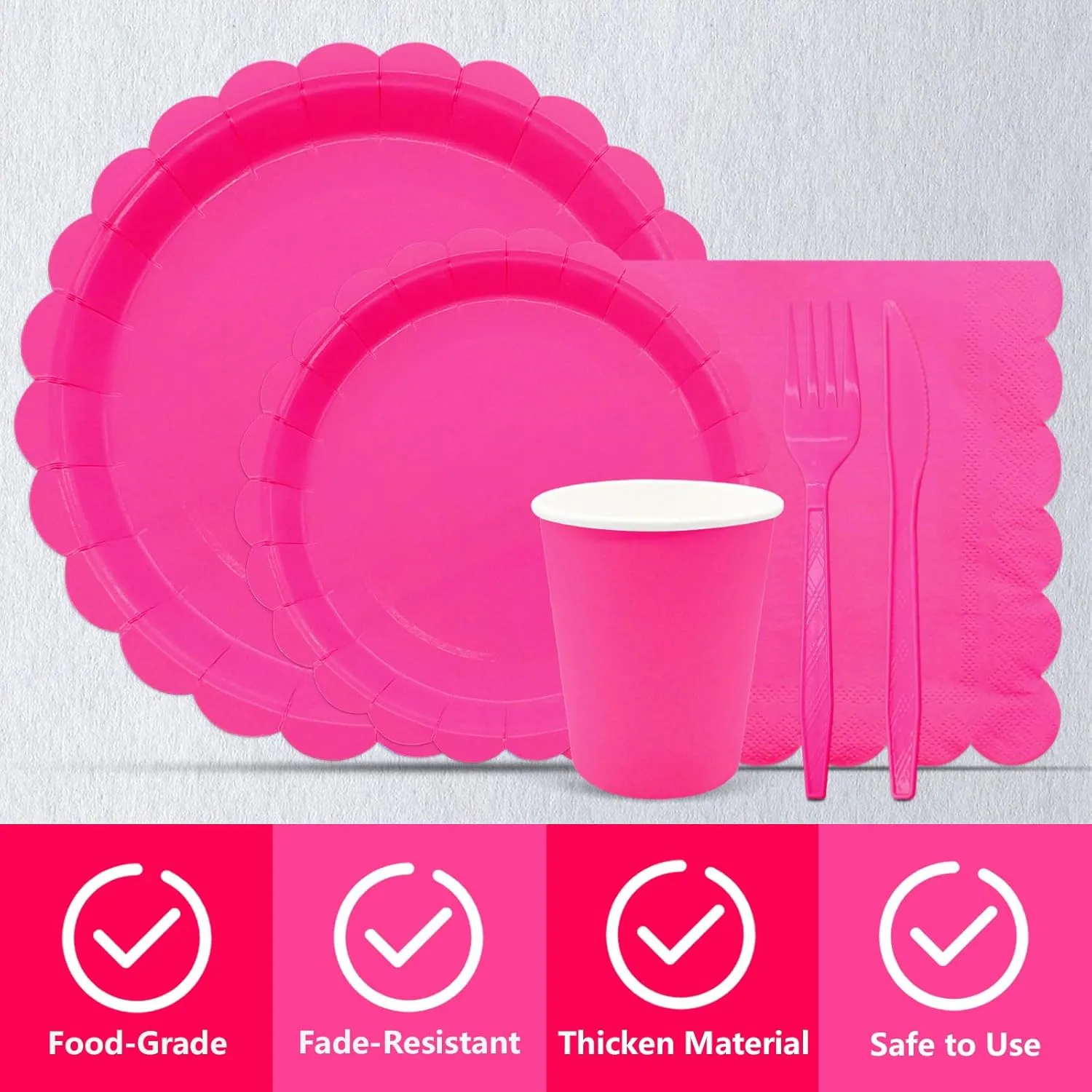 144Pcs Rose Red Party Supplies Hot Pink Party Tableware Sets Serve 24 Guests Includes Rose Red Paper Plates Cups Napkins For Wedding Baby Shower Birthday Decorations