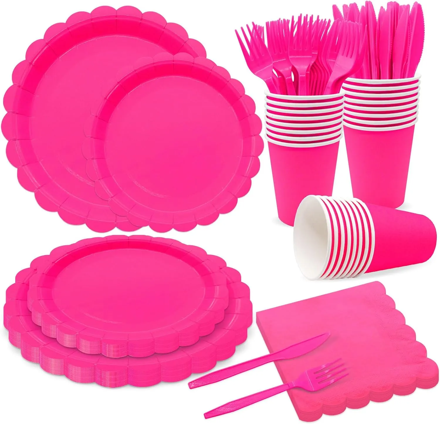 144Pcs Rose Red Party Supplies Hot Pink Party Tableware Sets Serve 24 Guests Includes Rose Red Paper Plates Cups Napkins For Wedding Baby Shower Birthday Decorations
