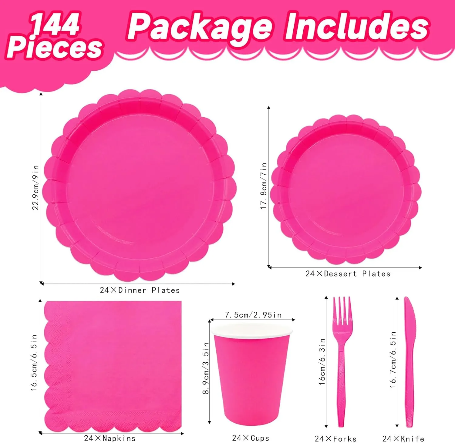 144Pcs Rose Red Party Supplies Hot Pink Party Tableware Sets Serve 24 Guests Includes Rose Red Paper Plates Cups Napkins For Wedding Baby Shower Birthday Decorations