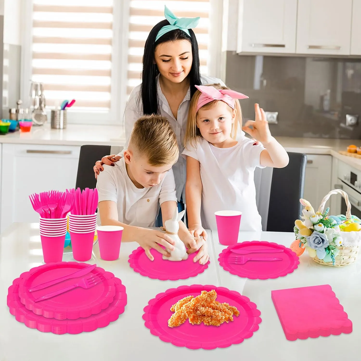 144Pcs Rose Red Party Supplies Hot Pink Party Tableware Sets Serve 24 Guests Includes Rose Red Paper Plates Cups Napkins For Wedding Baby Shower Birthday Decorations