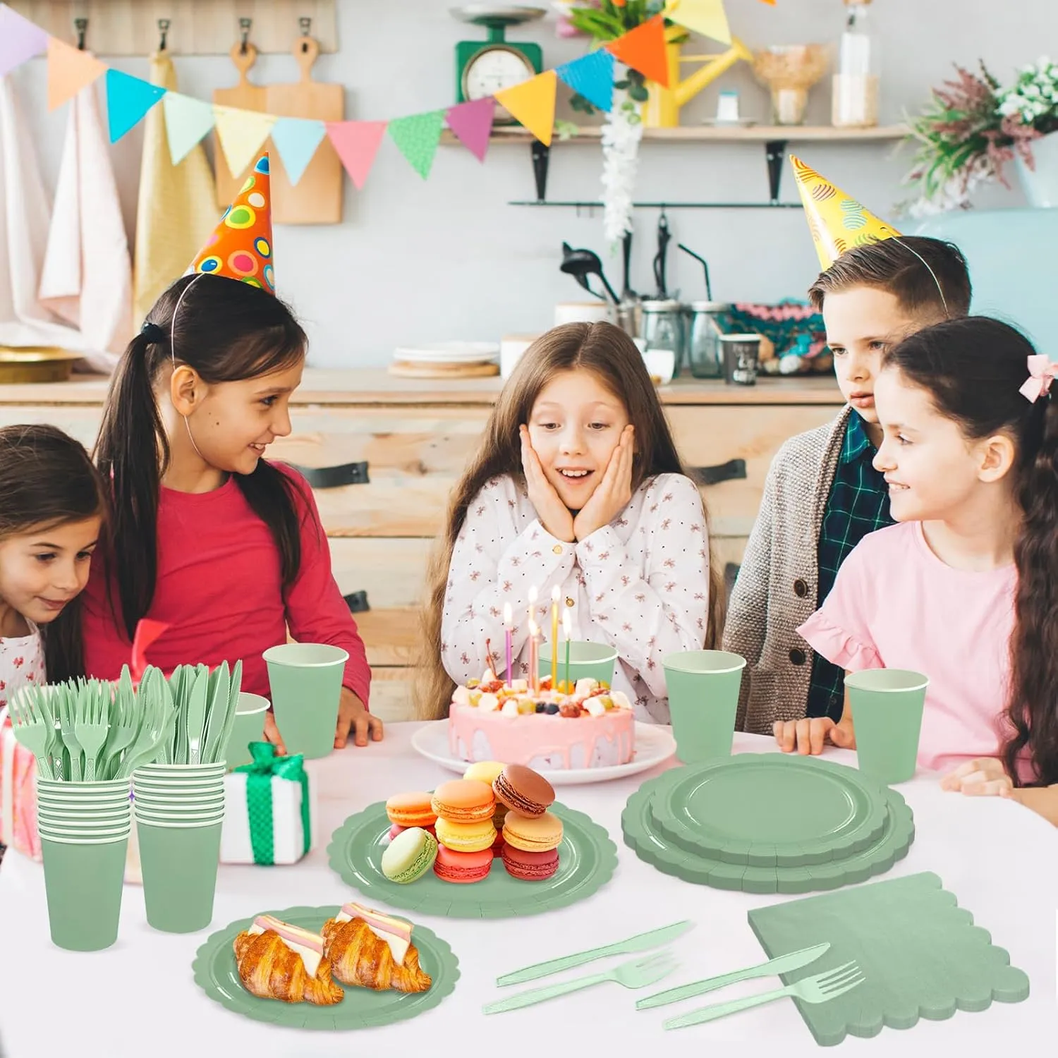 144Pcs Sage Green Party Supplies Sage Green Tableware Set Serve 24 Guests Includes Paper Plates Napkins Cups for Birthday Wedding Baby Shower Party Decorations
