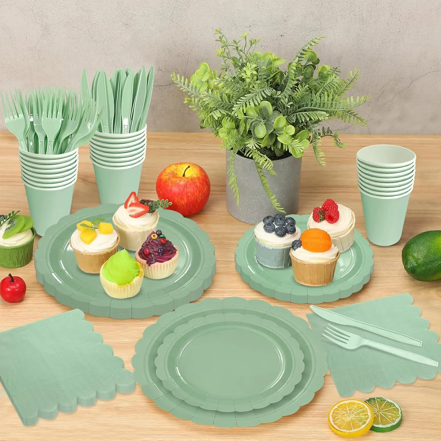144Pcs Sage Green Party Supplies Sage Green Tableware Set Serve 24 Guests Includes Paper Plates Napkins Cups for Birthday Wedding Baby Shower Party Decorations