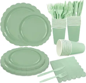 144Pcs Sage Green Party Supplies Sage Green Tableware Set Serve 24 Guests Includes Paper Plates Napkins Cups for Birthday Wedding Baby Shower Party Decorations