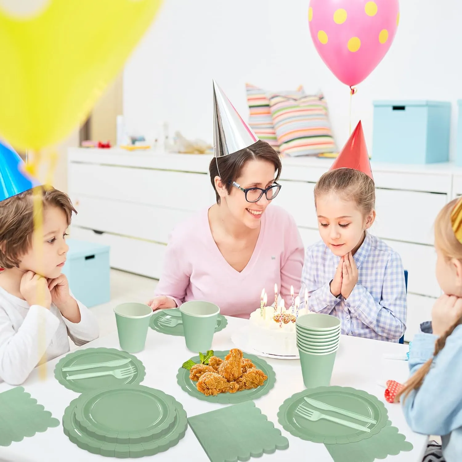 144Pcs Sage Green Party Supplies Sage Green Tableware Set Serve 24 Guests Includes Paper Plates Napkins Cups for Birthday Wedding Baby Shower Party Decorations