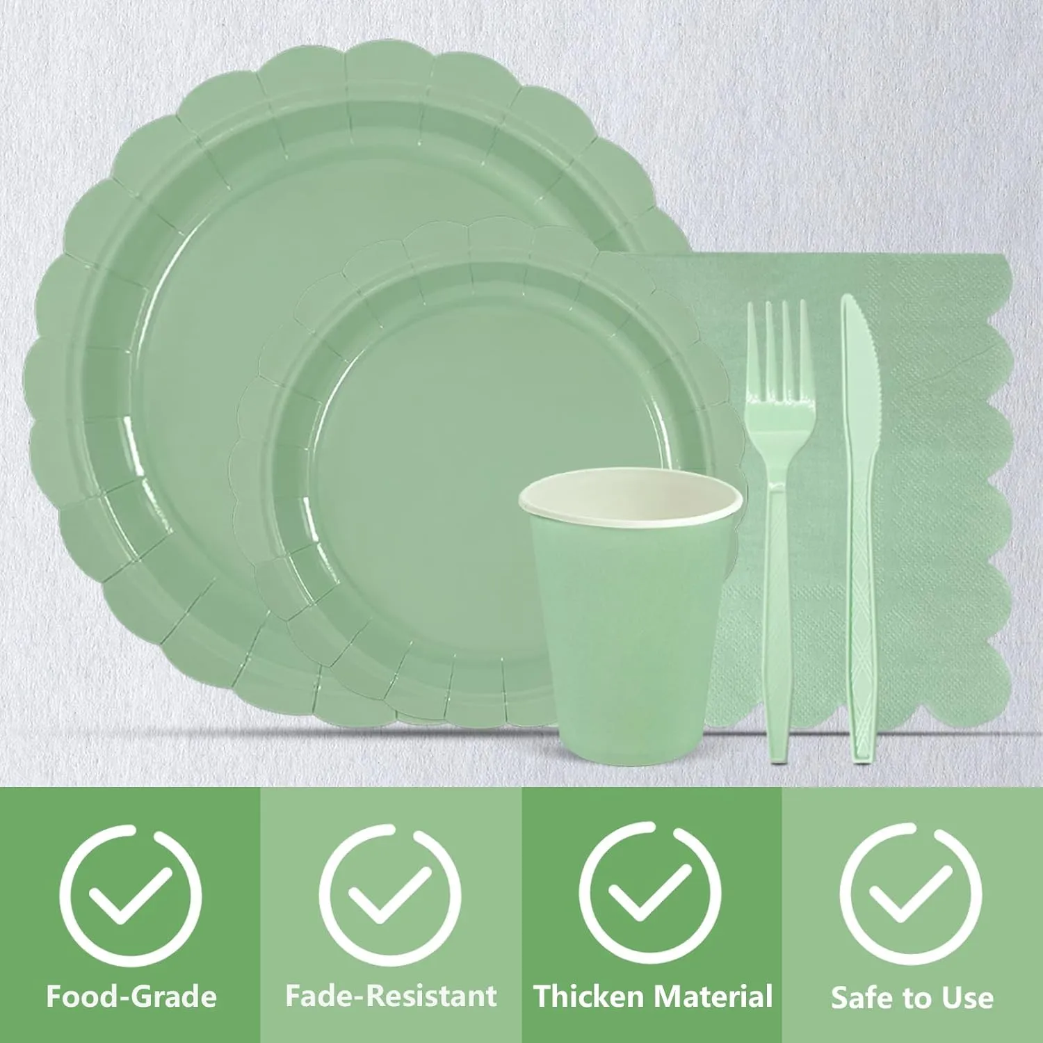 144Pcs Sage Green Party Supplies Sage Green Tableware Set Serve 24 Guests Includes Paper Plates Napkins Cups for Birthday Wedding Baby Shower Party Decorations