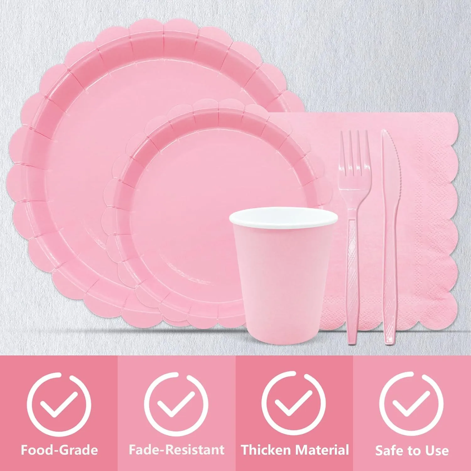 144Pcs Vintage Floral Paper Plates Set Disposable Party Tableware Scalloped Edge For Birthday Garden Party Afternoon Teas Baby Shower Wedding,Serve 24 Guests (Pink)