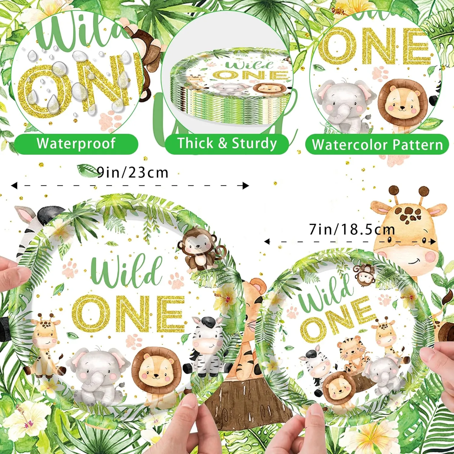 146 PCS Wild One Birthday Decorations, Jungle Safari Baby Shower Decorations Tableware Set with Animal Plates Napkins Cutlery Tablecloth Banner for 20 Guests