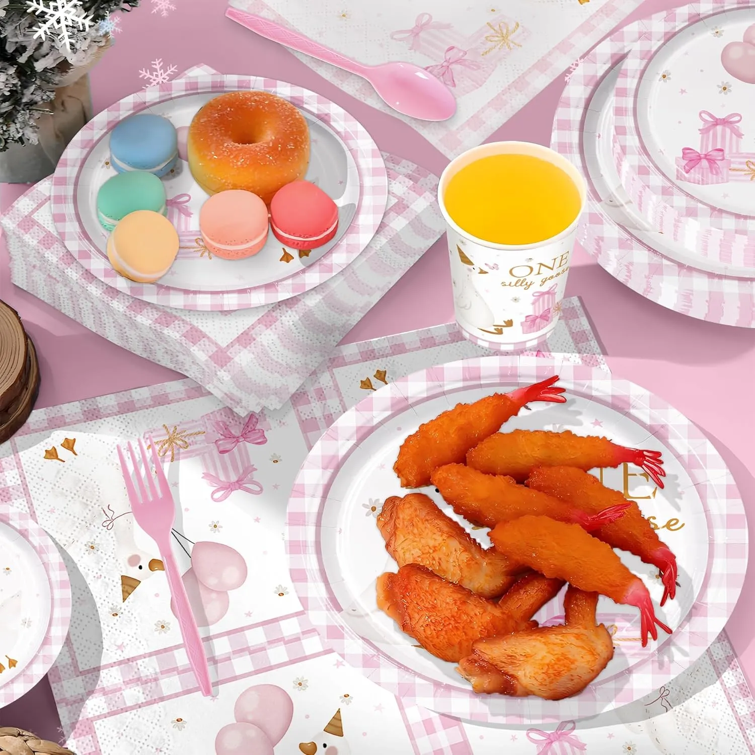 168pcs One Silly Goose Party Supplies Paper Plates Napkins Cups Goose Theme Disposable Tableware Set Silly Goose Birthday Party Decorations for Girls 1st Birthday 24 Guests