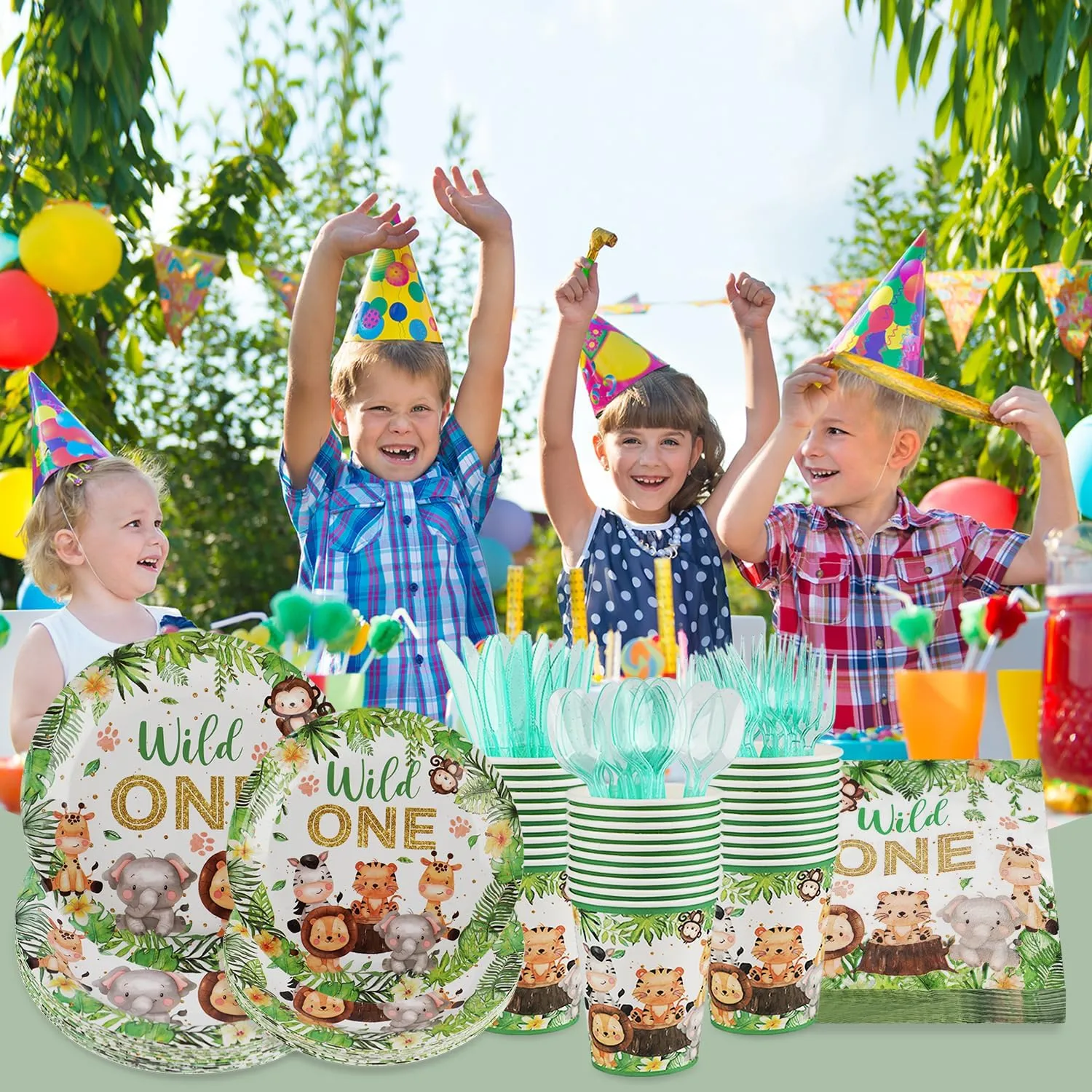 168Pcs Woodland Creatures Forest Animal Theme Party Supplies,Disposable Tableware Set,Include Plates Cups Napkins,Safari Jungle Wild Animal Paper Plates Set for Baby Shower Birthday Party Serves 24