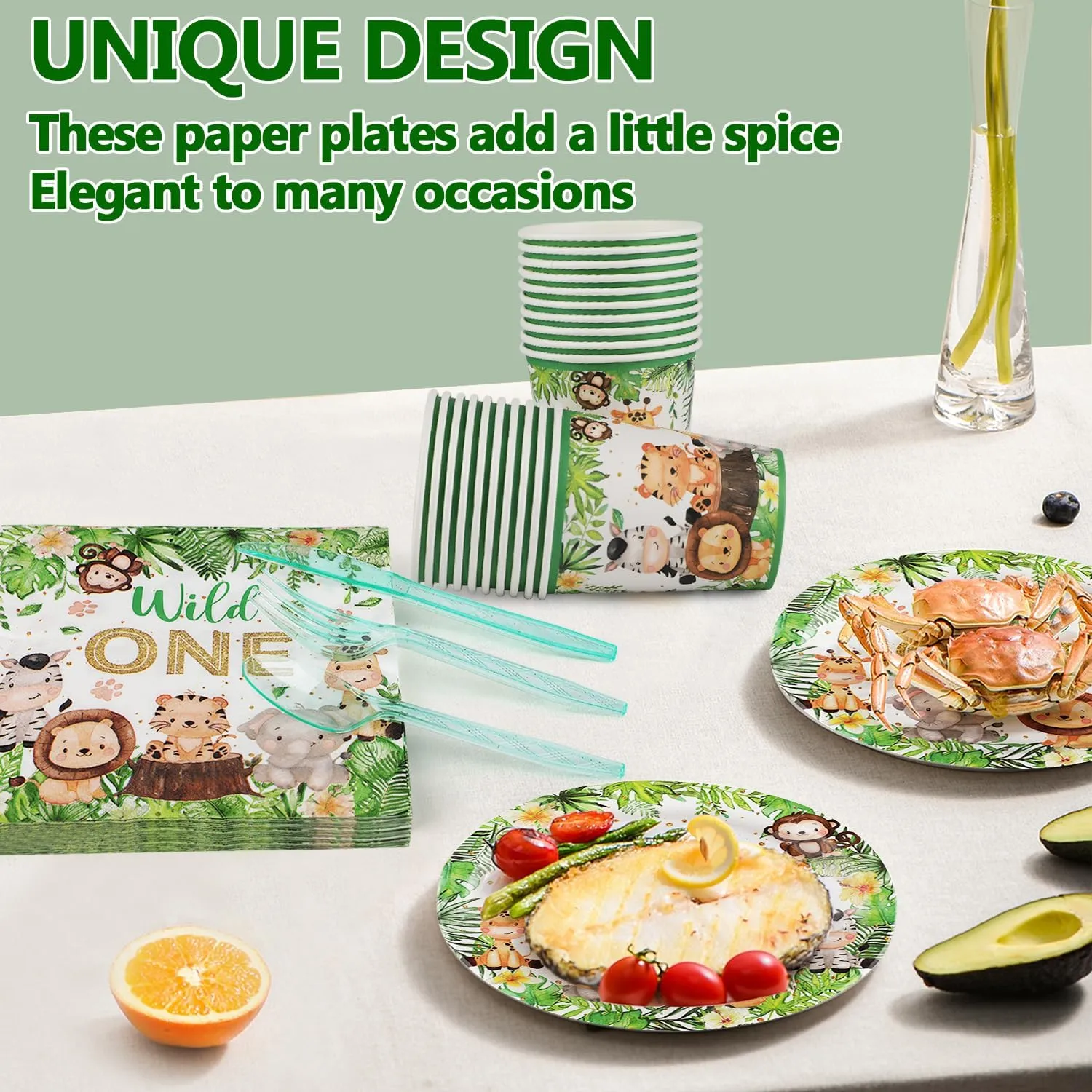 168Pcs Woodland Creatures Forest Animal Theme Party Supplies,Disposable Tableware Set,Include Plates Cups Napkins,Safari Jungle Wild Animal Paper Plates Set for Baby Shower Birthday Party Serves 24