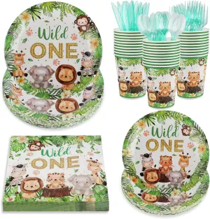 168Pcs Woodland Creatures Forest Animal Theme Party Supplies,Disposable Tableware Set,Include Plates Cups Napkins,Safari Jungle Wild Animal Paper Plates Set for Baby Shower Birthday Party Serves 24