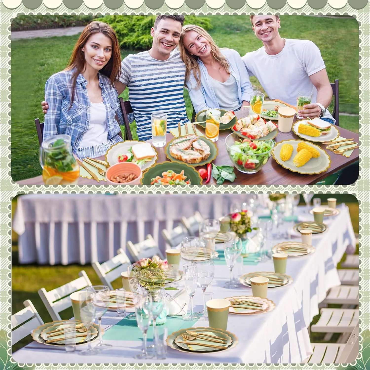 169 Pcs Sage Green Plates and Napkins Party Supplies for Guests Sage Green Tableware Include Scalloped Plates Paper Napkin Cup Spoon Fork Knife for Baby Shower, Wedding, Birthday