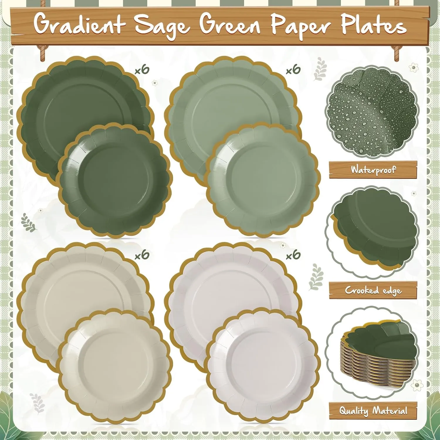169 Pcs Sage Green Plates and Napkins Party Supplies for Guests Sage Green Tableware Include Scalloped Plates Paper Napkin Cup Spoon Fork Knife for Baby Shower, Wedding, Birthday