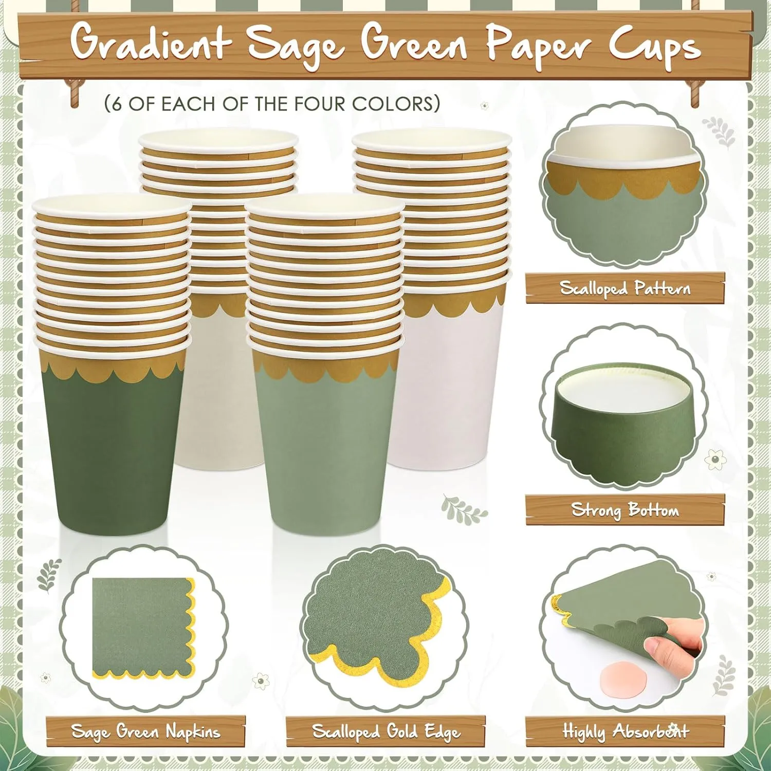 169 Pcs Sage Green Plates and Napkins Party Supplies for Guests Sage Green Tableware Include Scalloped Plates Paper Napkin Cup Spoon Fork Knife for Baby Shower, Wedding, Birthday