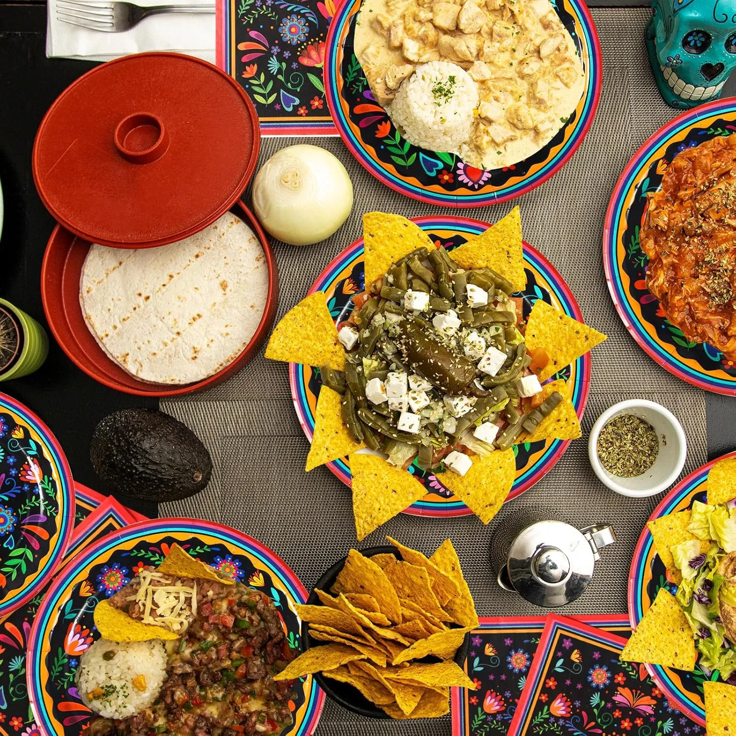 180 Pcs Mexican Party Decorations Serve 60 Guest 7'' and 9'' Disposable Paper Plates and Napkins Mexican Party Supplies Tableware Set Flower Dish for Holiday Birthday
