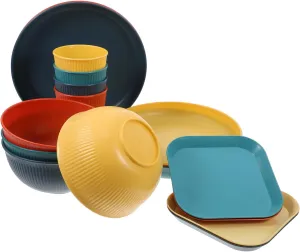 1Set Unbreakable Dinnerware Outdoor Use Camping Plates Bowls and Cups Set Stylish and Dining Bbq Parties and Gatherings for Patio Use