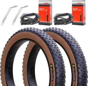 2 Pack 20x4.0 24x4.0 26x4.0 Inch Fat Bike Tires Replacement Set – Heavy Duty Folding Electric Bicycle Tires with Bonus Tubes and Levers for Wide Mountain and Snow Adventures