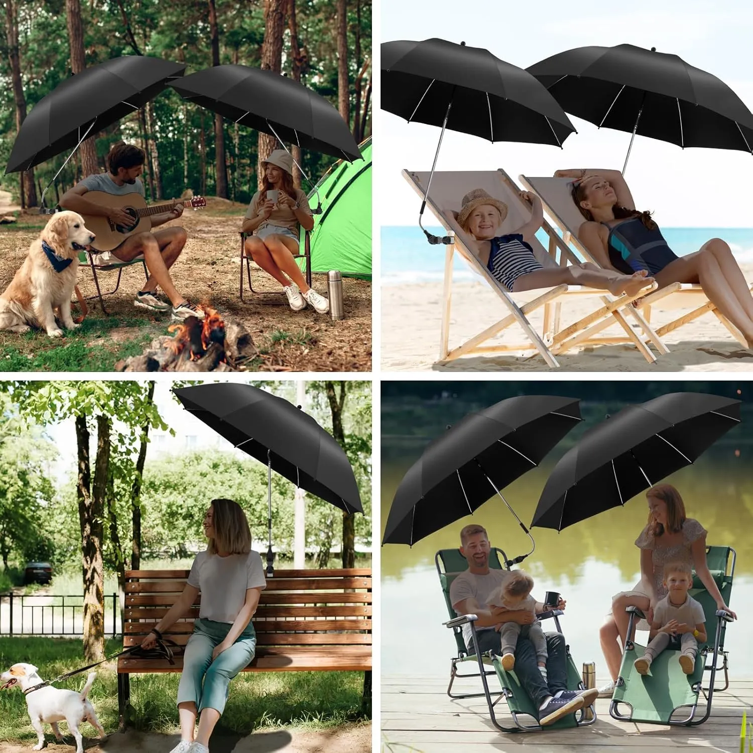 2 PACK Beach Umbrella with Clamp, 360 ° Adjustable Umbrellas for Chair, UPF50  Umbrella for Beach Chair, Patio Chair, Wheelchair, Camping Chair, Golf Carts (Chair Not Included)