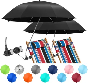 2 PACK Beach Umbrella with Clamp, 360 ° Adjustable Umbrellas for Chair, UPF50  Umbrella for Beach Chair, Patio Chair, Wheelchair, Camping Chair, Golf Carts (Chair Not Included)
