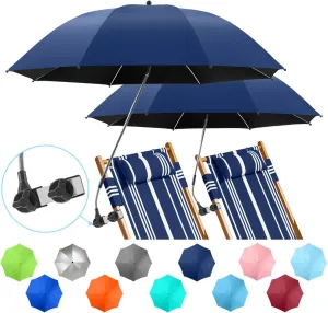 2 PACK Beach Umbrella with Clamp, 360 ° Adjustable Umbrellas for Chair, UPF50  Umbrella for Beach Chair, Patio Chair, Wheelchair, Camping Chair, Golf Carts (Chair Not Included)