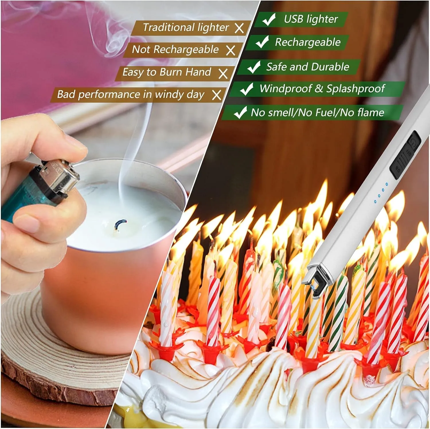 2 Pack Electric Candle Lighter - Long, Rechargeable, Arc, Windproof, Flameless Lighters for Candle, Camping, BBQ, Birthday Gifts
