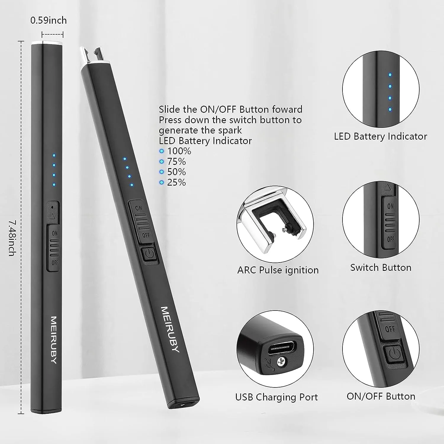 2 Pack Electric Candle Lighter - Long, Rechargeable, Arc Windproof, Flameless Lighters for Candle, Camping, BBQ, Birthday Gifts