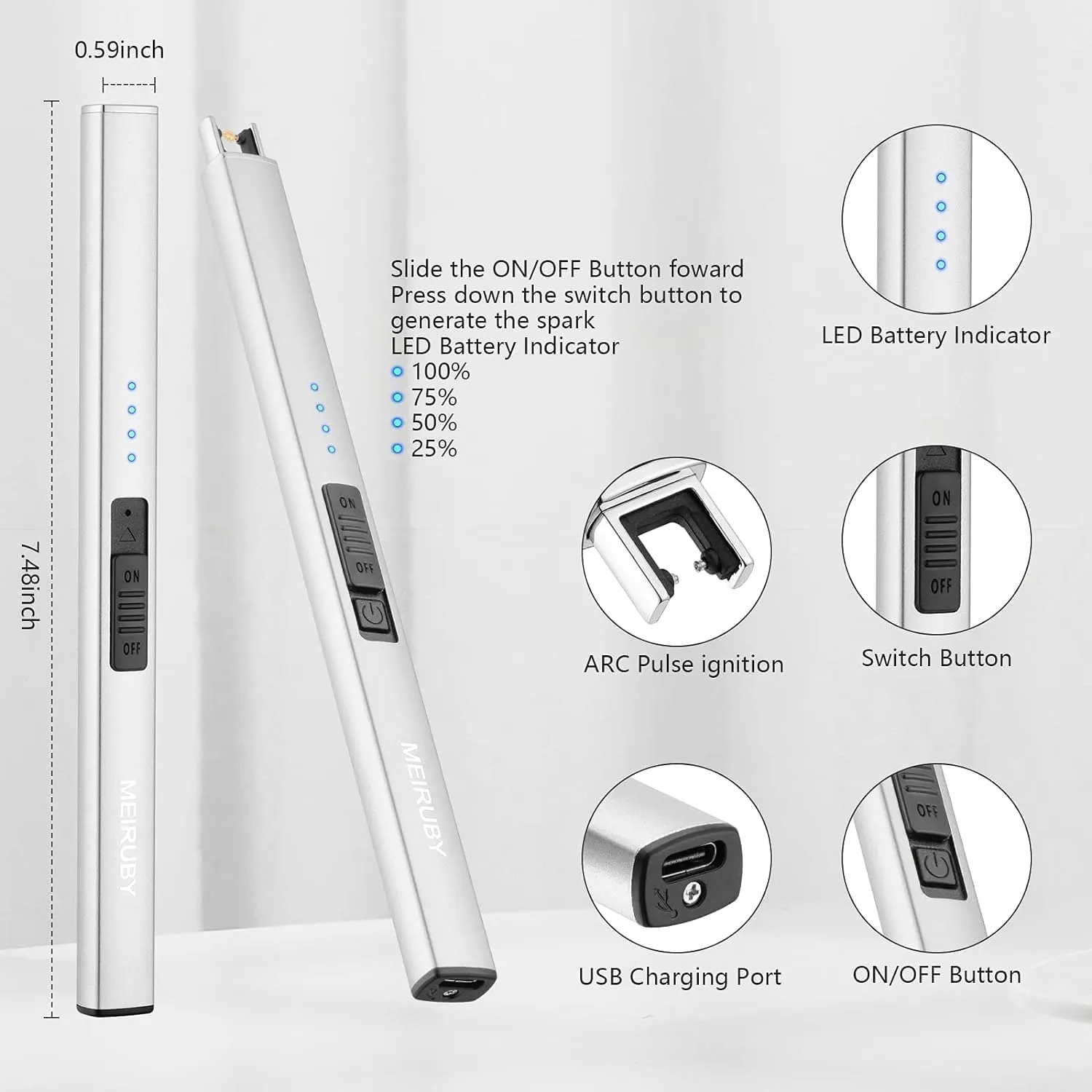 2 Pack Electric Candle Lighter - Long, Rechargeable, Arc, Windproof, Flameless Lighters for Candle, Camping, BBQ, Birthday Gifts