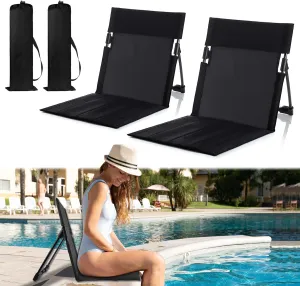 2 Pack Foldable Seat for Poolside Chairs, Portable Outdoor Poolside Chairs for Edge of Pool, Beach Chair, SwimmingPool Accessories, Pool Seats for Edge,Beach Camping Picnic Lawn Accessories-Black