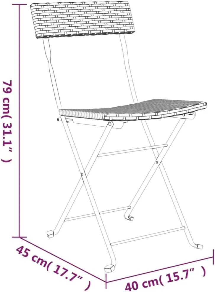 2 Pack Folding Bistro Chairs Brown PE Rattan Steel Frame Patio Furniture Outdoor Chairs for Garden Terrace Beach Camping (15.7x17.7x31.1 Inch)