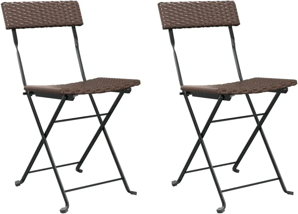 2 Pack Folding Bistro Chairs Brown PE Rattan Steel Frame Patio Furniture Outdoor Chairs for Garden Terrace Beach Camping (15.7x17.7x31.1 Inch)