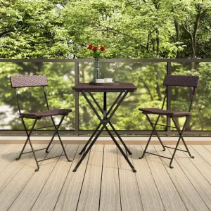 2 Pack Folding Bistro Chairs Brown PE Rattan Steel Frame Patio Furniture Outdoor Chairs for Garden Terrace Beach Camping (15.7x17.7x31.1 Inch)