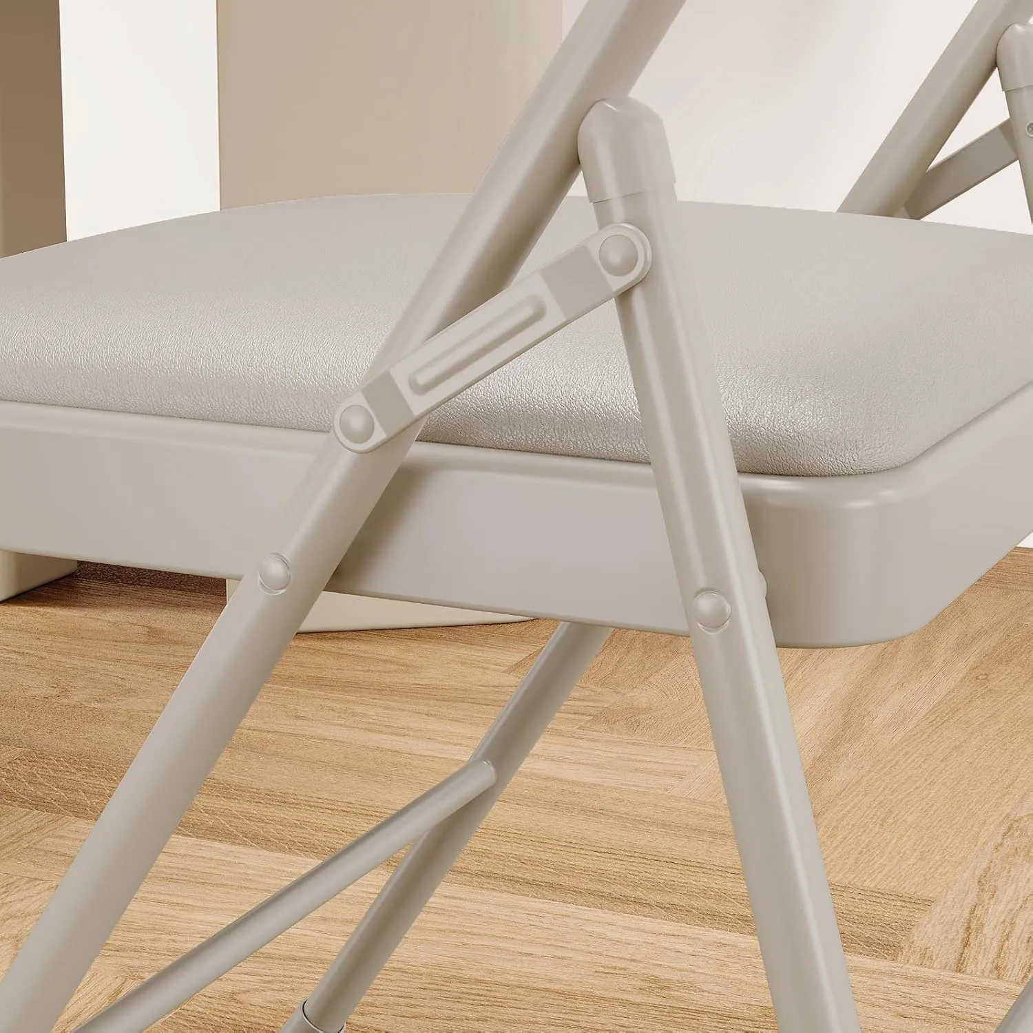 2 Pack Folding Chairs with Padded Cushions, Padded Foldable Chair Hold Up to 350 Pounds, Portable Beige Folding Chair Suitable for Dining Room, Home Office, Indoor and Outdoor Events