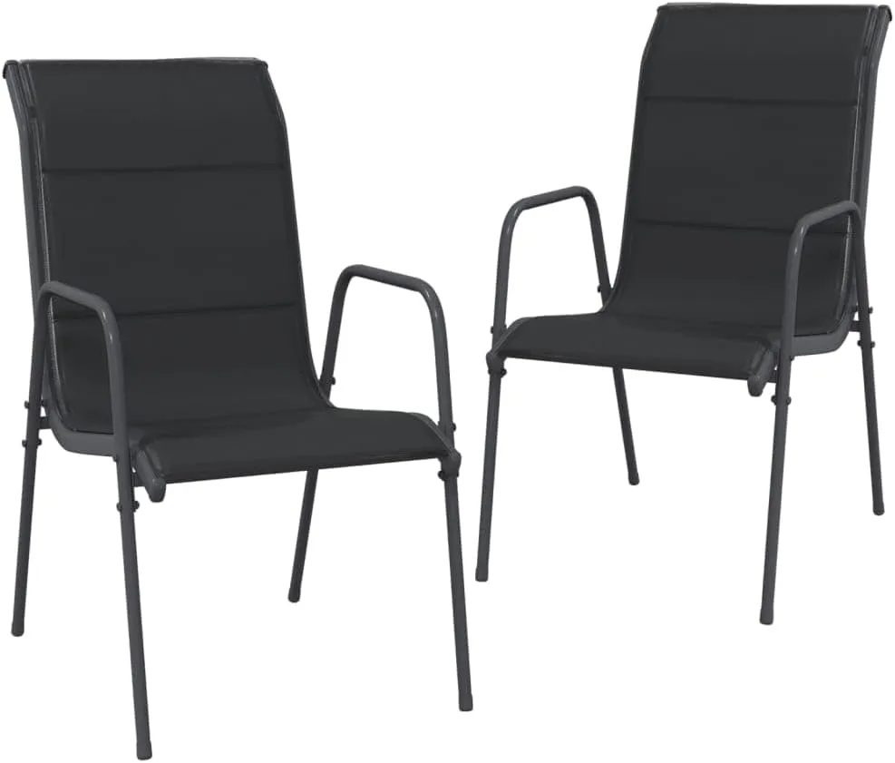 2-Pack Patio Chairs Steel Textilene Outdoor Lounge Chairs Black for Backyard, Beach, Camping - Durable Weather-Resistant Furniture with Padded Seating