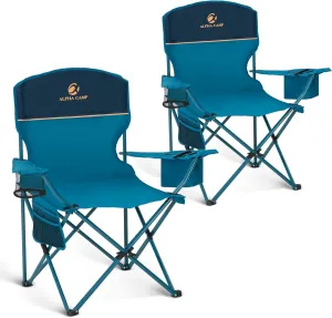 2 Pack Portable Camping Chair for Adults, Folding Outdoor Camp Chair Lightweight Lawn Chairs Folding Collapsible Chair for Camping, Tailgates, Beach, Blue, Support 225lbs