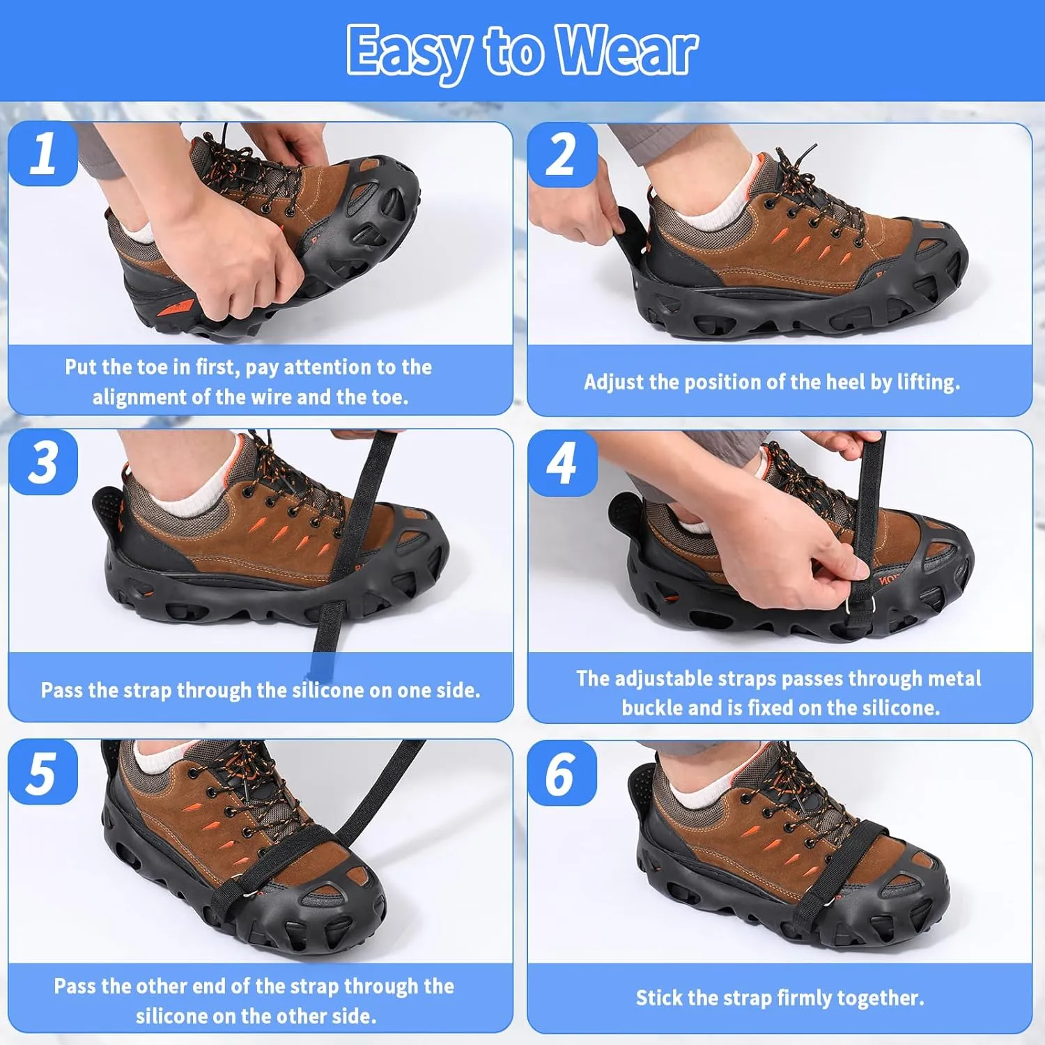 2 Pairs Non Slip Gripper Spikes for Shoes, Ice Traction Cleats with 8 Steel Studs Crampon for Walking On Snow and Ice, Shoe Spikes for ice Fishing, Hiking, Snow Shoveling