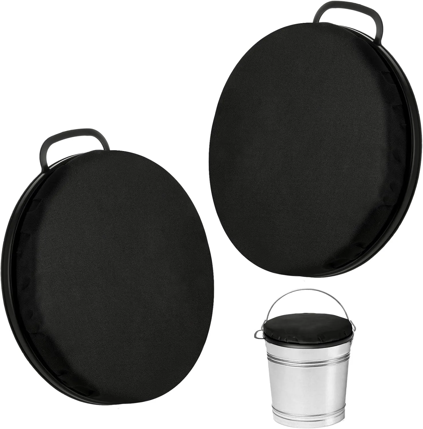 2 Pcs 5 Gallon Bucket Seats Bucket Lid, 360 Degree Swivel Bucket Seat 2 Inch Thick Black Padded Cushion Lid with Waterproof Cover for Dove Duck Hunting Fishing Baseball Gardening and Camping