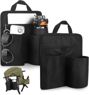 2 Pcs Beach Chair Cup Phone Holder Attachment Black Chair Side Organizer Armrest for Camping Pouch Storage Bag for Water Bottle Sunglasses Book Snack Outdoor Camping Patio Office