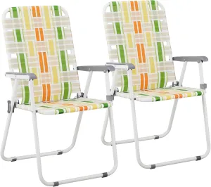 2 Pcs Folding Beach Chair Webbed Chair Portable Camping Chair, Patio Lawn Webbed Folding Chairs Set Folding Backpack Beach Chair for Camping Beach Travel Lawn Yard Garden