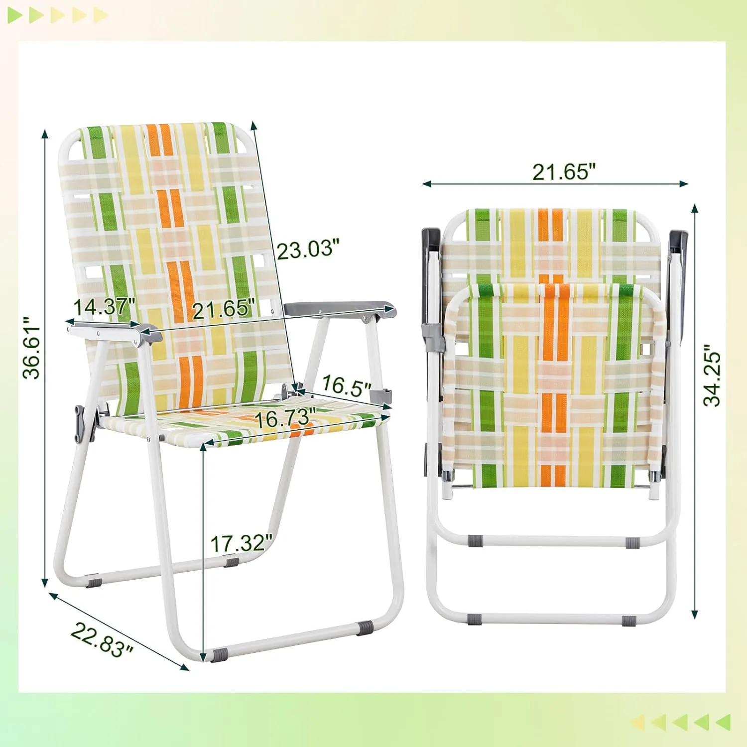 2 Pcs Folding Beach Chair Webbed Chair Portable Camping Chair, Patio Lawn Webbed Folding Chairs Set Folding Backpack Beach Chair for Camping Beach Travel Lawn Yard Garden