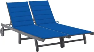 2-Person Patio Sun Lounger with Cushion Gray Solid Wood Acaciatanning Chair Patio Chairs Camping Chairs Recliner chairSuitable for Gardens, courtyards
