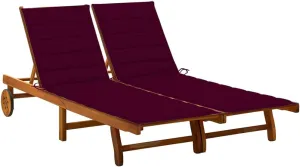 2-Person Patio Sun Lounger with Cushions Solid Wood Acaciatanning Chair Camping Chairs Patio Recliner Suitable for Garden Courtyard
