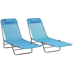 2-Piece Folding Sun Loungers with Reclining Back, Breathable Mesh & Headrest, Blue