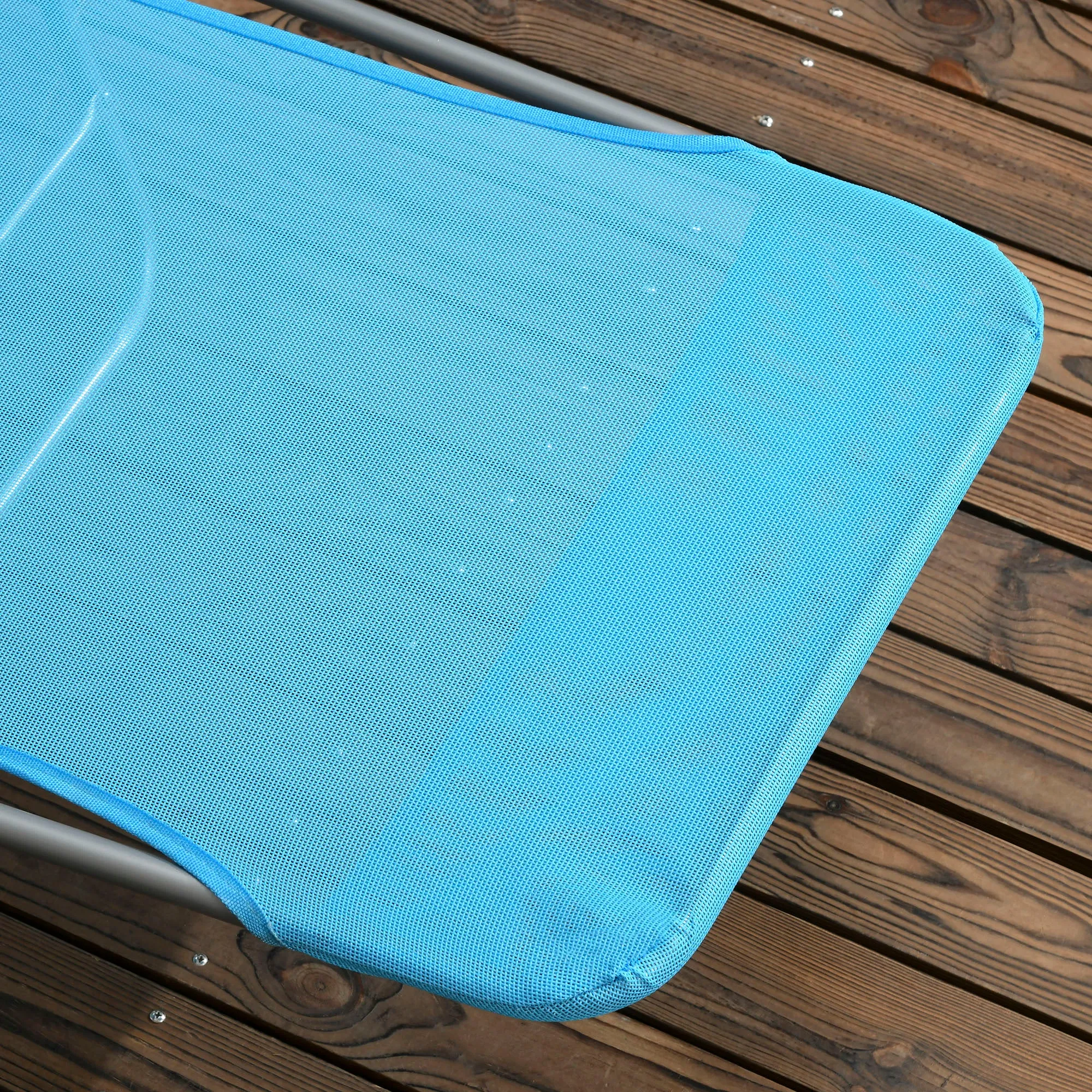 2-Piece Folding Sun Loungers with Reclining Back, Breathable Mesh & Headrest, Blue