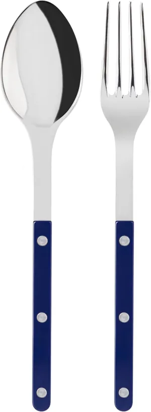 2-Piece Serving Set - Bistrot Collection - Large Fork & Large Spoon - Stainless Steel & Nylon - Dishwasher Safe - Navy Blue - Brilliant Finish
