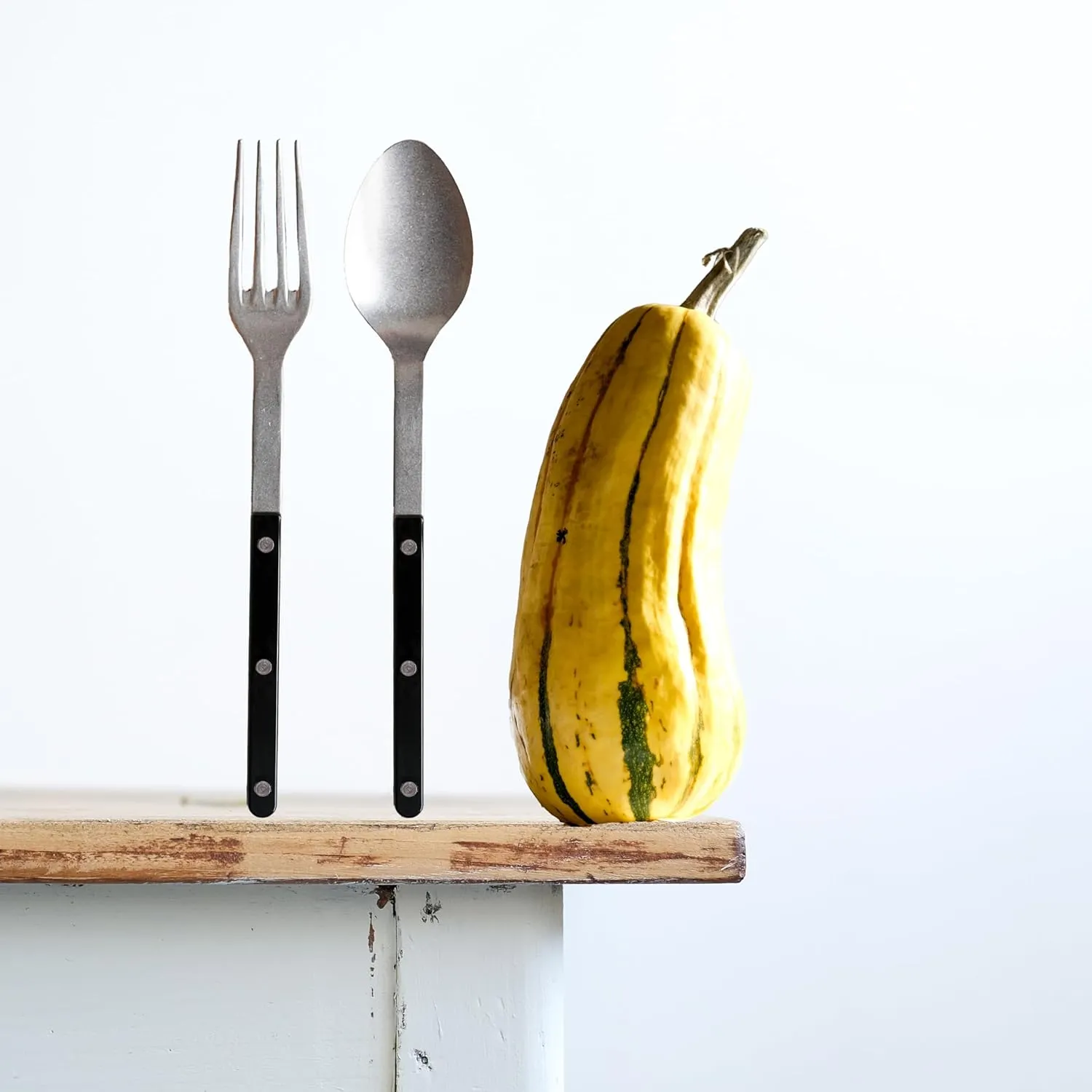 2-Piece Serving Set - Bistrot Vintage Collection - Large Fork & Large Spoon - Stainless Steel & Nylon - Dishwasher Safe - Black - Mat Finish