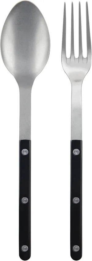 2-Piece Serving Set - Bistrot Vintage Collection - Large Fork & Large Spoon - Stainless Steel & Nylon - Dishwasher Safe - Black - Mat Finish