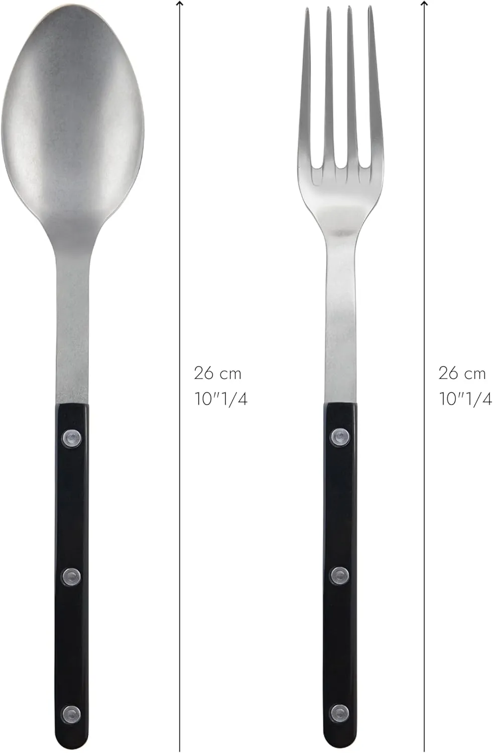 2-Piece Serving Set - Bistrot Vintage Collection - Large Fork & Large Spoon - Stainless Steel & Nylon - Dishwasher Safe - Black - Mat Finish