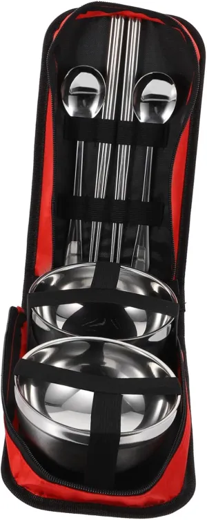 2 Piece Set Home Tableware Stainless Steel Cutlery Red Straight Handle Spoons for Camping Picnics Traveling