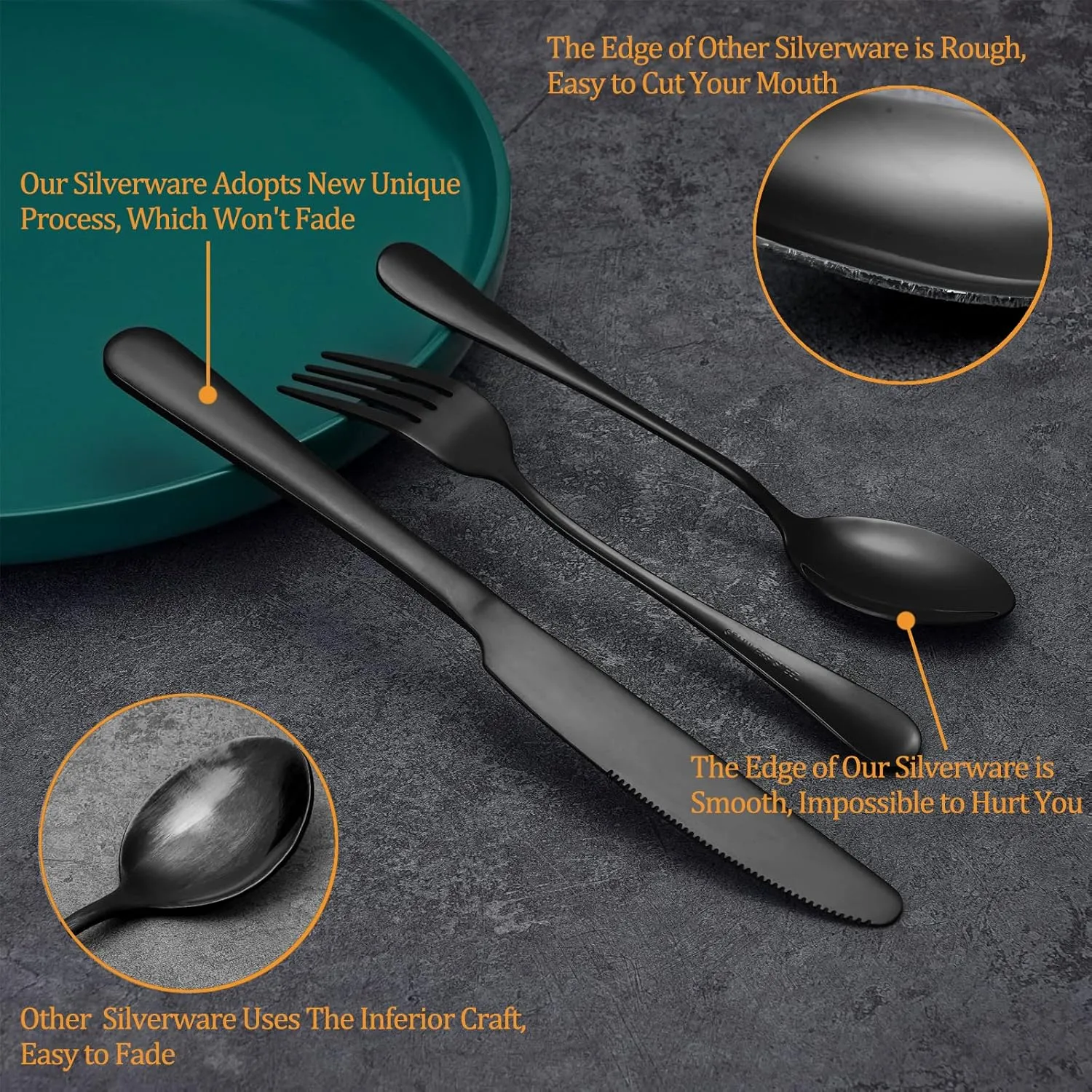20 Pcs Black Silverware Set, Stainless Steel Flatware Set for 4, Food-Grade Cutlery Set, Mirror Polished Tableware Eating Utensils Set for Home Kitchen, Include Knife Fork Spoon Set, Dishwasher Safe